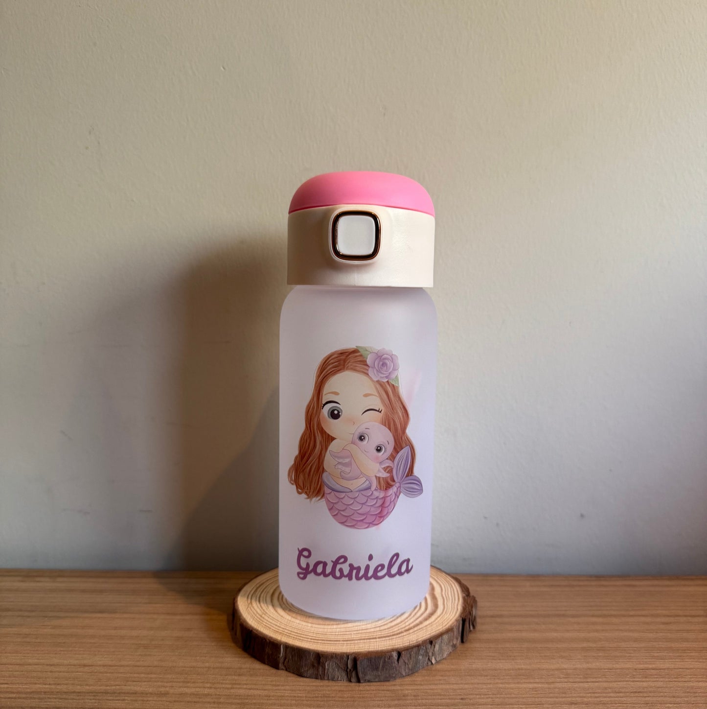 450ml Bebedouro de vidro com tampa rosa