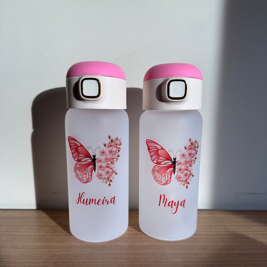 450ml Bebedouro de vidro com tampa rosa